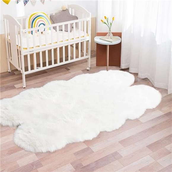 Sheepskin Rug 4X6 Area Rug White FauxFur Rug for Bedroom Bedside Rug Fluffy Rugs - Picture 3 of 8